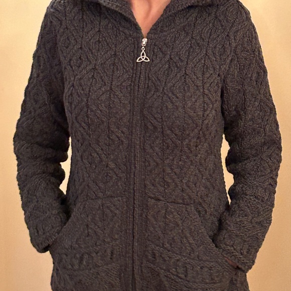 NWT Aran Crafts merino cable hoodie sweater cardigan S - Picture 13 of 16